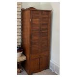 LR - Vintage Wooden Tall Corner Cabinet with Louvered Doors and Drawer