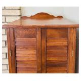 LR - Vintage Wooden Tall Corner Cabinet with Louvered Doors and Drawer