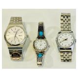 K - Group of 3 Vintage Wristwatches Bulova, Timex, and Turquoise Accented Quartz