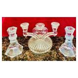 LR - Set of 3 Vintage Art Deco Glass Candle Holders, 5 Inch Tall