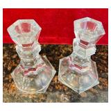 LR - Set of 3 Vintage Art Deco Glass Candle Holders, 5 Inch Tall