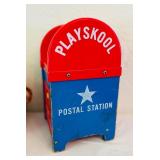 LR - Vintage Fisher-Price Jet, Playskool Postal Station, Shape Sorter, and Dominoes Set