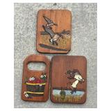 G - Set of 3 Hand-Painted Wood Plaques with Wildlife and Fruit Basket Designs