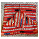 P - Handmade Crochet Blanket 70 x 38 Inches with Striped Multi-Color Pattern