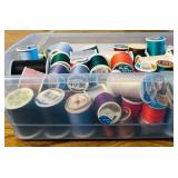 LL - Collection of Assorted Sewing Thread Spools in Storage Box