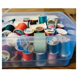 LL - Collection of Assorted Sewing Thread Spools in Storage Box