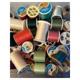 LL - Collection of Assorted Sewing Thread Spools in Storage Box