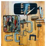 S - Large Mixed Lot of Hand Tools, Clamps, Mallets, and Carving Set