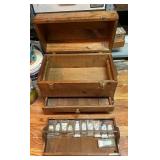 S - Vintage Wooden Artist Paint Box with Assorted Tubes and Storage Drawer