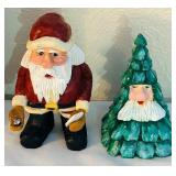 LL - Collection of 8 Pobbies Crafty Crafts Hand Carved Folk Art Santa Figurines and Christmas Tree