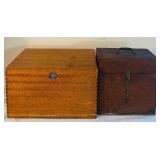 LL - Pair of Vintage Wooden Storage Chests with Metal Lining and Handles