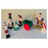LL - Collection of 6 Handcrafted Wooden Santa Figurines, 7 Inch Tall