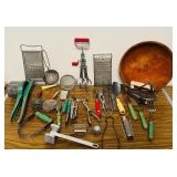 LL - Collection of Vintage Kitchen Utensils and Parri