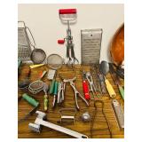 LL - Collection of Vintage Kitchen Utensils and Parri