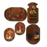 LL - Set of 5 Hand-Painted Wooden Wall Plaques and Tray