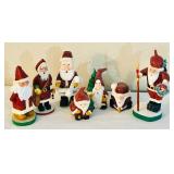 LL - Set of 7 Hand Painted Santa Claus Figurines, Tallest 8 Inches