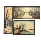 LL - Set of 3 Framed Vintage Landscape Paintings with Glass