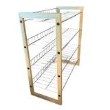 LL - Metal Wire Shelf Rack with Wood Frame