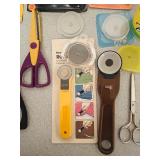 LL - Mixed Sewing and Cutting Tools Lot with Scissors, Rotary Cutters, Sharpeners, and Needles