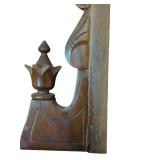 LL - Antique Wooden Mantel Clock with Ornate Glass and Key