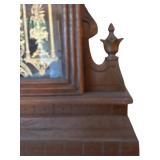 LL - Antique Wooden Mantel Clock with Ornate Glass and Key