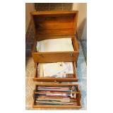LL - Wooden Storage Chest with Knitting Needles, Yarn, and Craft Supplies