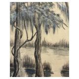 LL - Signed 1961 Framed Swamp Landscape Painting by Pearl Charlson