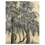 LL - Signed 1961 Framed Swamp Landscape Painting by Pearl Charlson