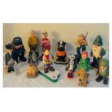 LL - Collection of 15 Hand-Carved Painted Wooden Folk Art Figures