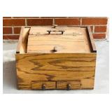 G - Vintage Wooden Sewing Box with Hinged Lid and Drawers