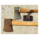 G - Pair of Vintage Axes with Leather Sheath