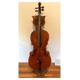 Vintage Cello with Bow and Wooden Stand