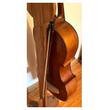 Vintage Cello with Bow and Wooden Stand