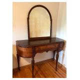 Vintage Wooden Vanity with Mirror and Fluted Legs