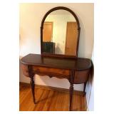 Vintage Wooden Vanity with Mirror and Fluted Legs