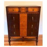 Vintage Wood Tall Chest of Drawers with Ornate Pulls