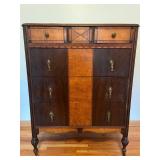 Vintage Wood Tall Chest of Drawers with Ornate Pulls