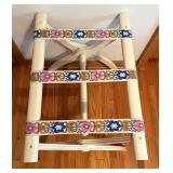 Vintage Wooden Luggage Rack with Floral Woven Straps