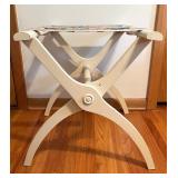 Vintage Wooden Luggage Rack with Floral Woven Straps