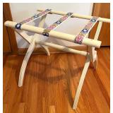 Vintage Wooden Luggage Rack with Floral Woven Straps