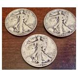Set of 3 1939 Walking Liberty Half Dollars (P, D, S Mints)