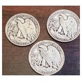 Set of 3 1939 Walking Liberty Half Dollars (P, D, S Mints)
