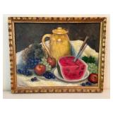 1967 Pearl Charlson Original Oil Painting Watermelon Time, Still Life
