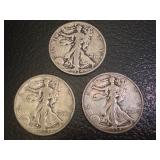 Set of 3 1934 Walking Liberty Half Dollars - 1934, 1934-S, 1934-D
