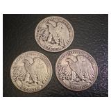 Set of 3 1934 Walking Liberty Half Dollars - 1934, 1934-S, 1934-D