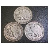 Lot of 3 Walking Liberty Half Dollars 1936, 1936-A, 1936-D