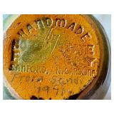 DR - Vintage North State Pottery Green Handled Vase Sanford NC