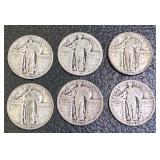 Set of 6 Standing Liberty Silver Quarters 1929