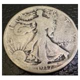 Set of 5 Walking Liberty Half Dollar Coins 1917, 1927 and 1947
