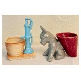K - Set of 2 Vintage 1948 Ceramic Planters - Donkey and Water Pump Designs